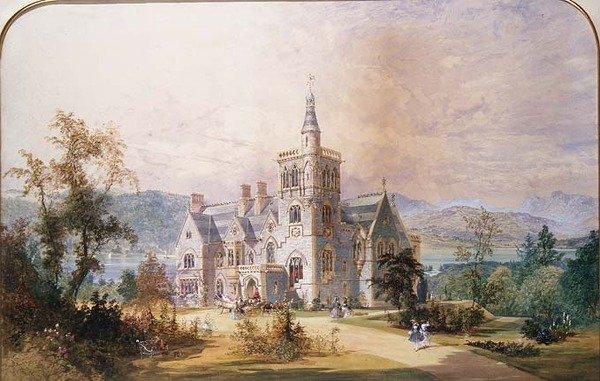 Et skotsk baronisk palæ (akvarel og gouache) af Joseph Nash