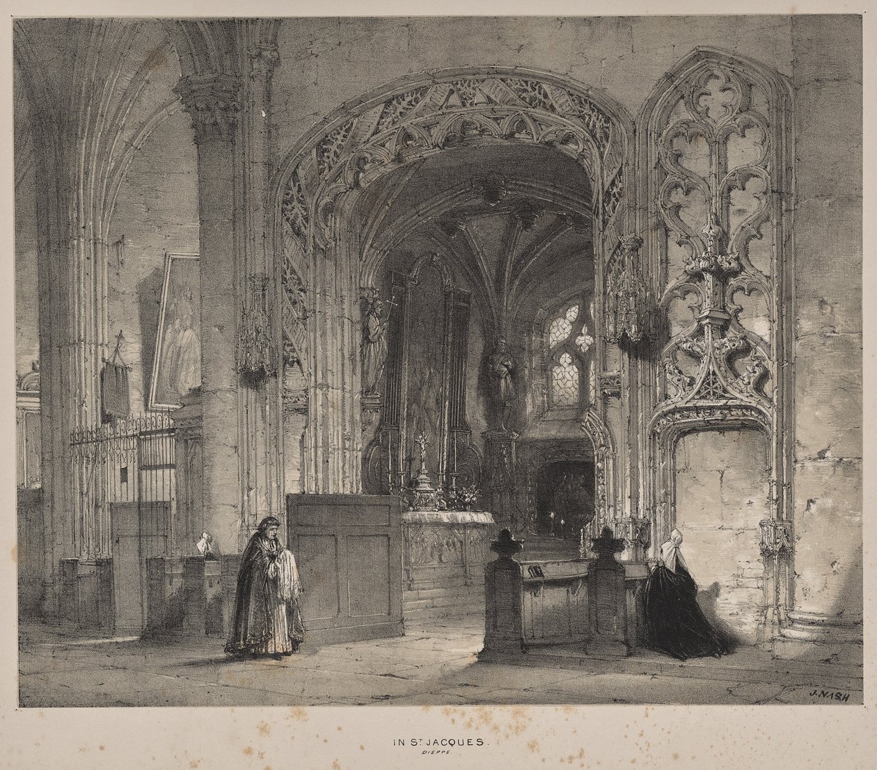 Middelalderens arkitektur: Kapel i St. Jacques, Dieppe af Joseph Nash
