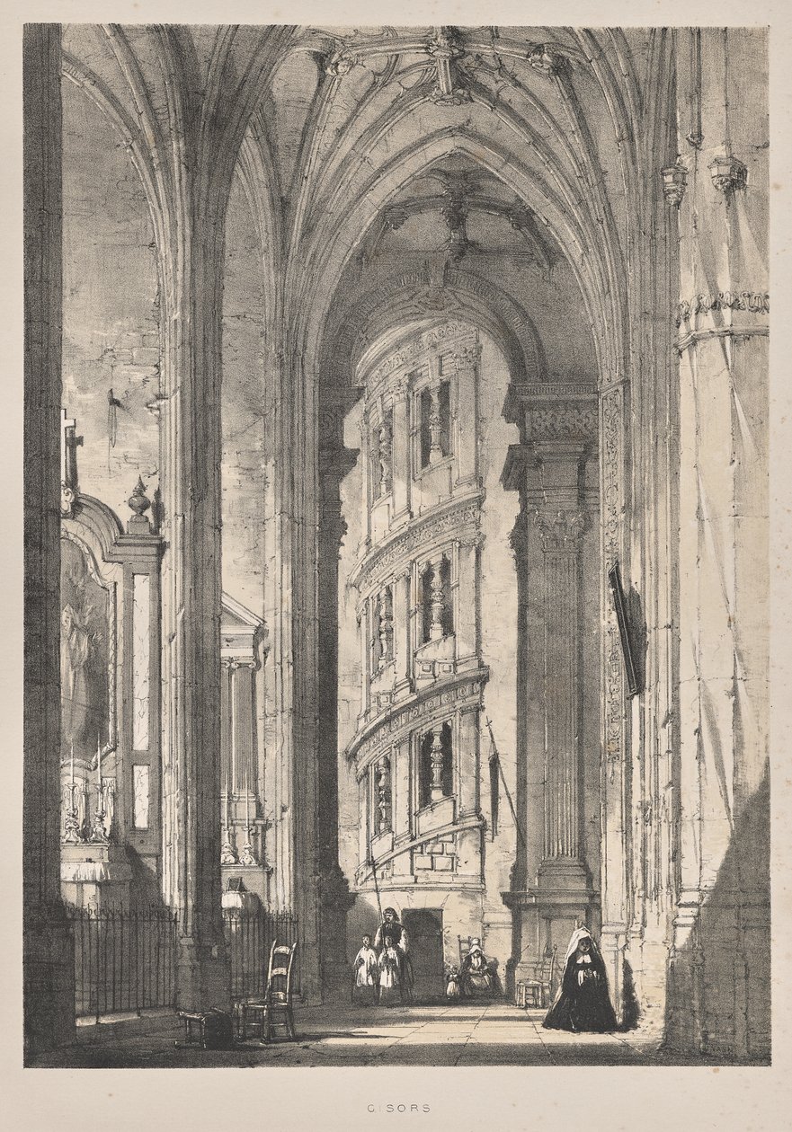 Middelalderens arkitektur: St. Gisors Kirke, interiør af Joseph Nash