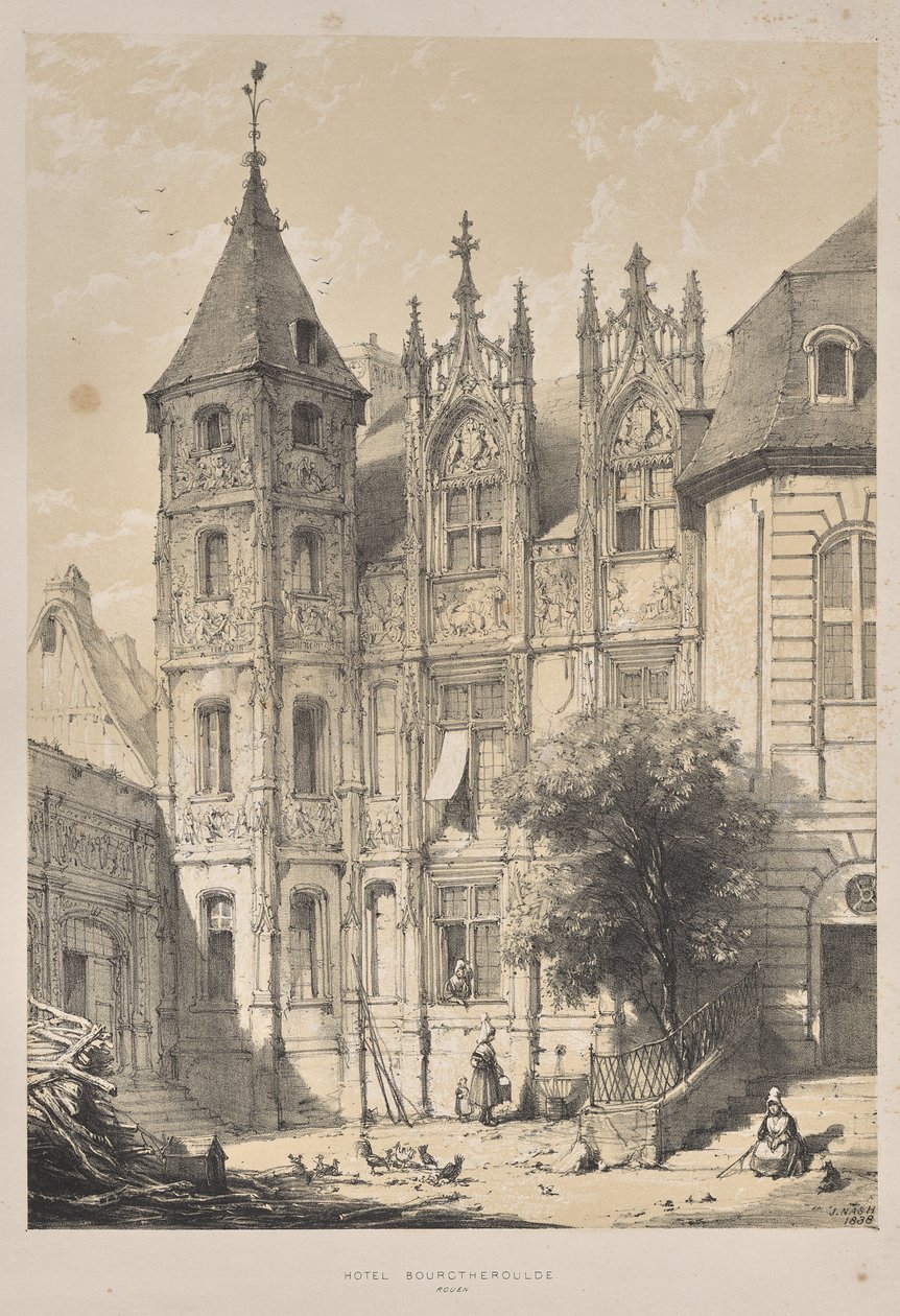 Middelalderens arkitektur: Hotel Bourgtheroulde, Rouen af Joseph Nash