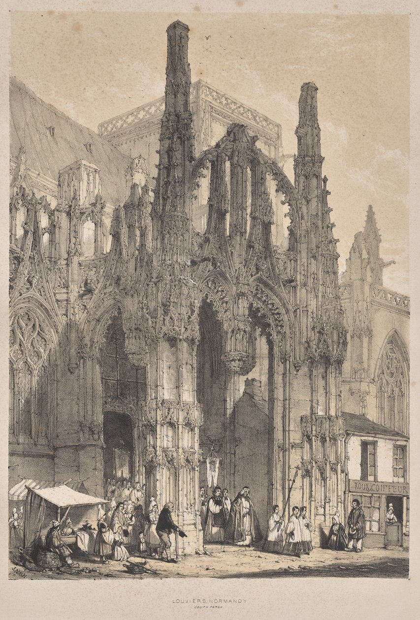 Middelalderens arkitektur: Louviers, Normandiet, South Porch af Joseph Nash