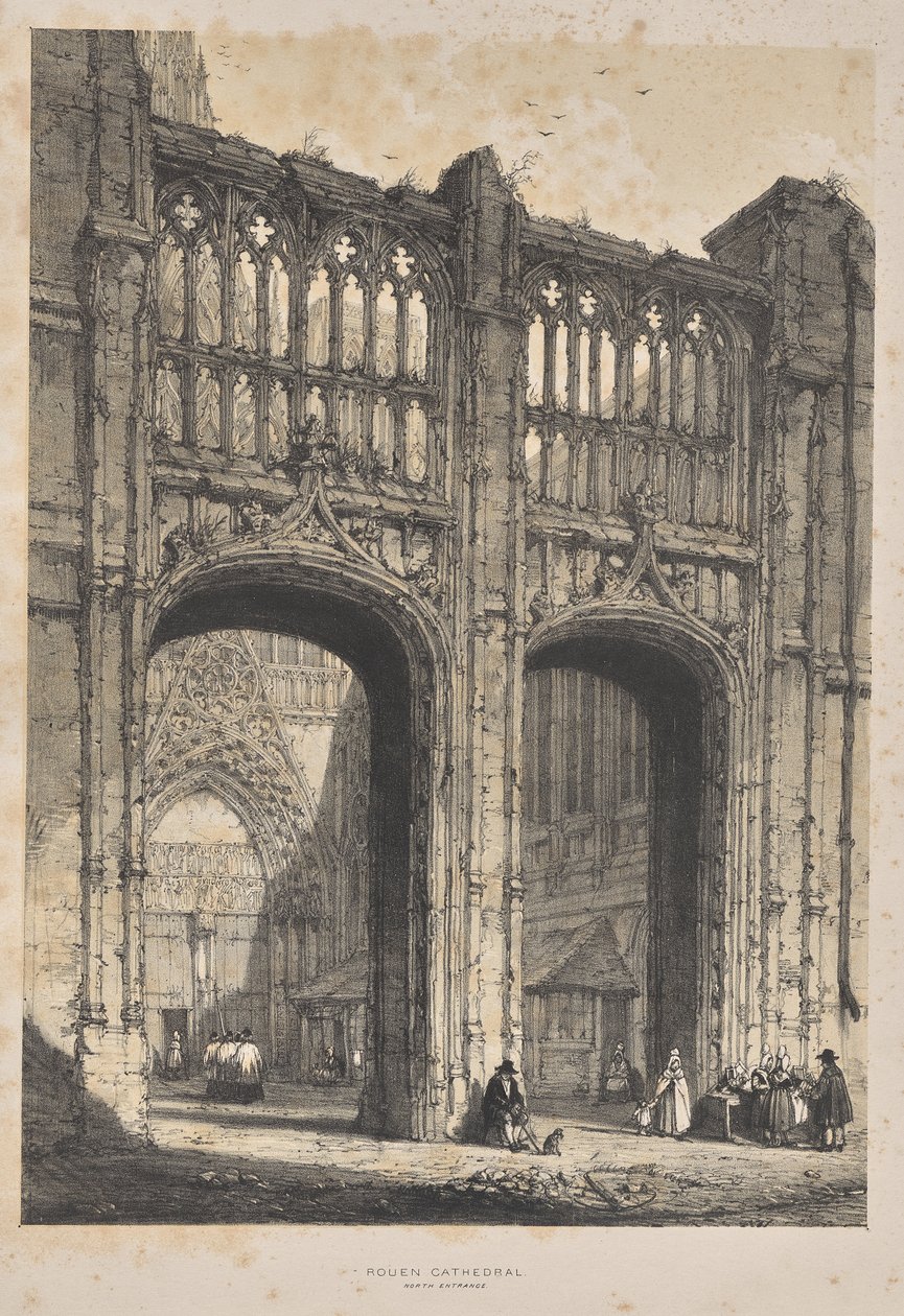 Middelalderens arkitektur: Rouen-katedralen, nordindgang af Joseph Nash