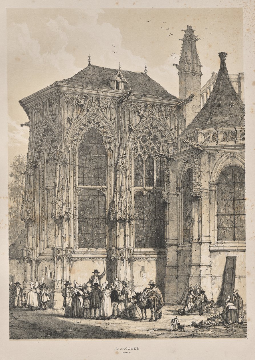 Middelalderens arkitektur: St. Jacques, Dieppe, East End, Eksteriør af Joseph Nash
