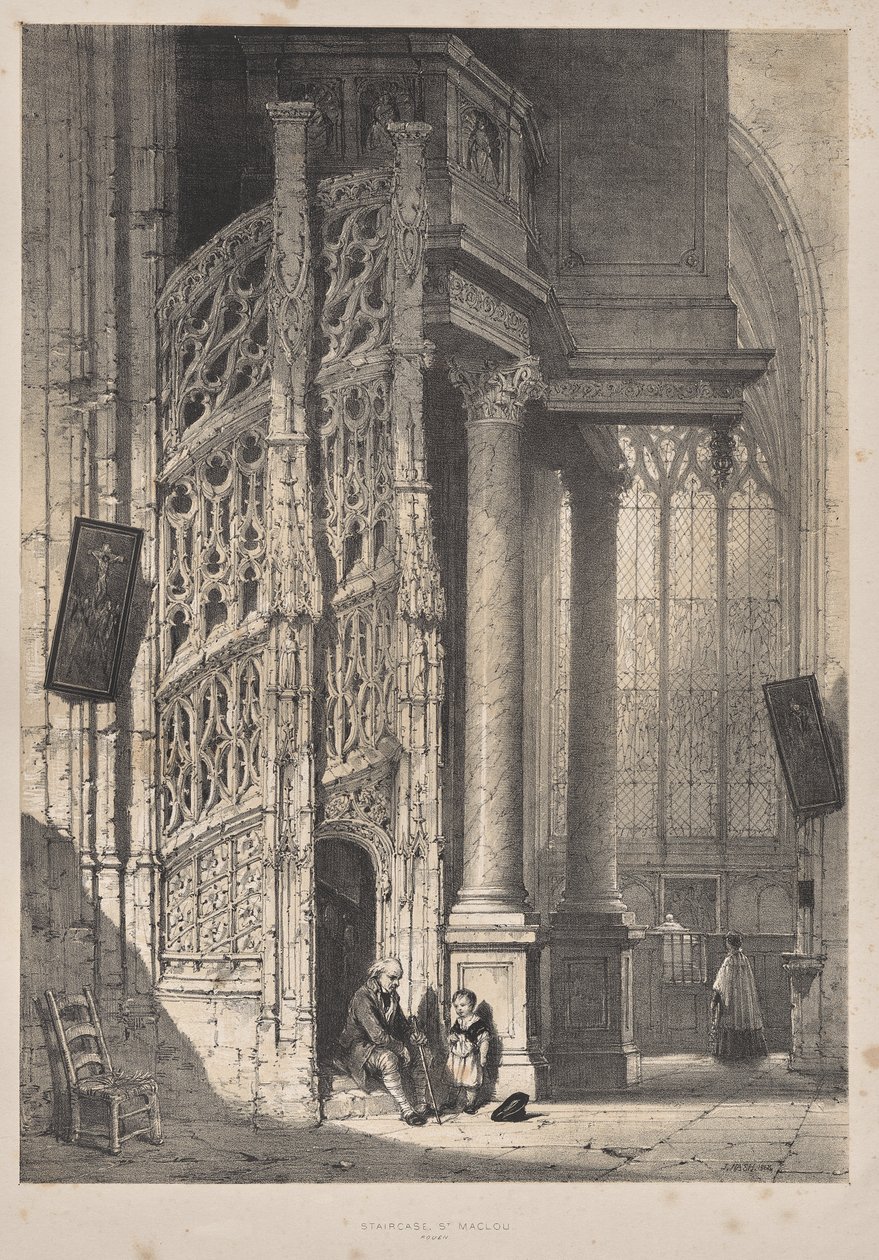 Middelalderens arkitektur: Trappe, St. Maclou, Rouen af Joseph Nash
