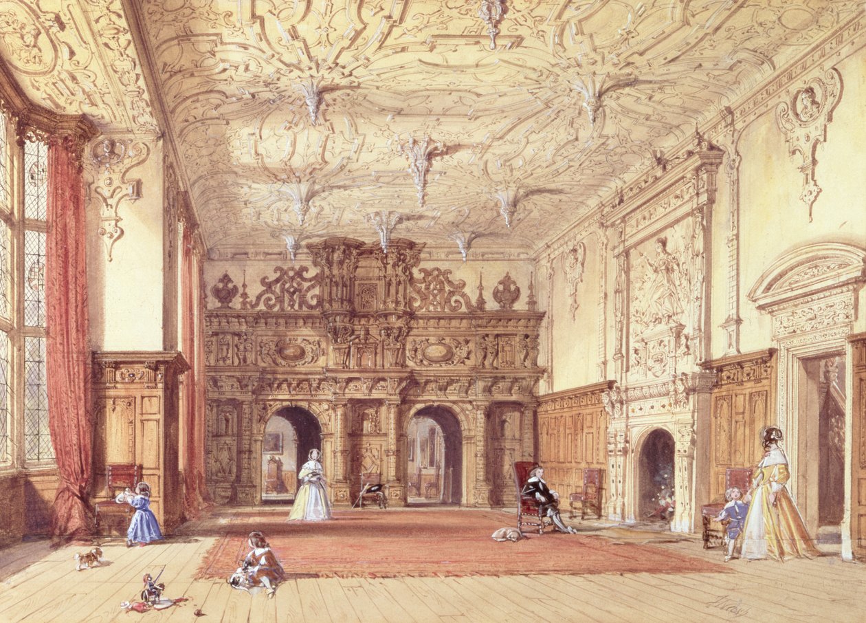 Crewe Hall, Cheshire (toilet og gouache) af Joseph Nash