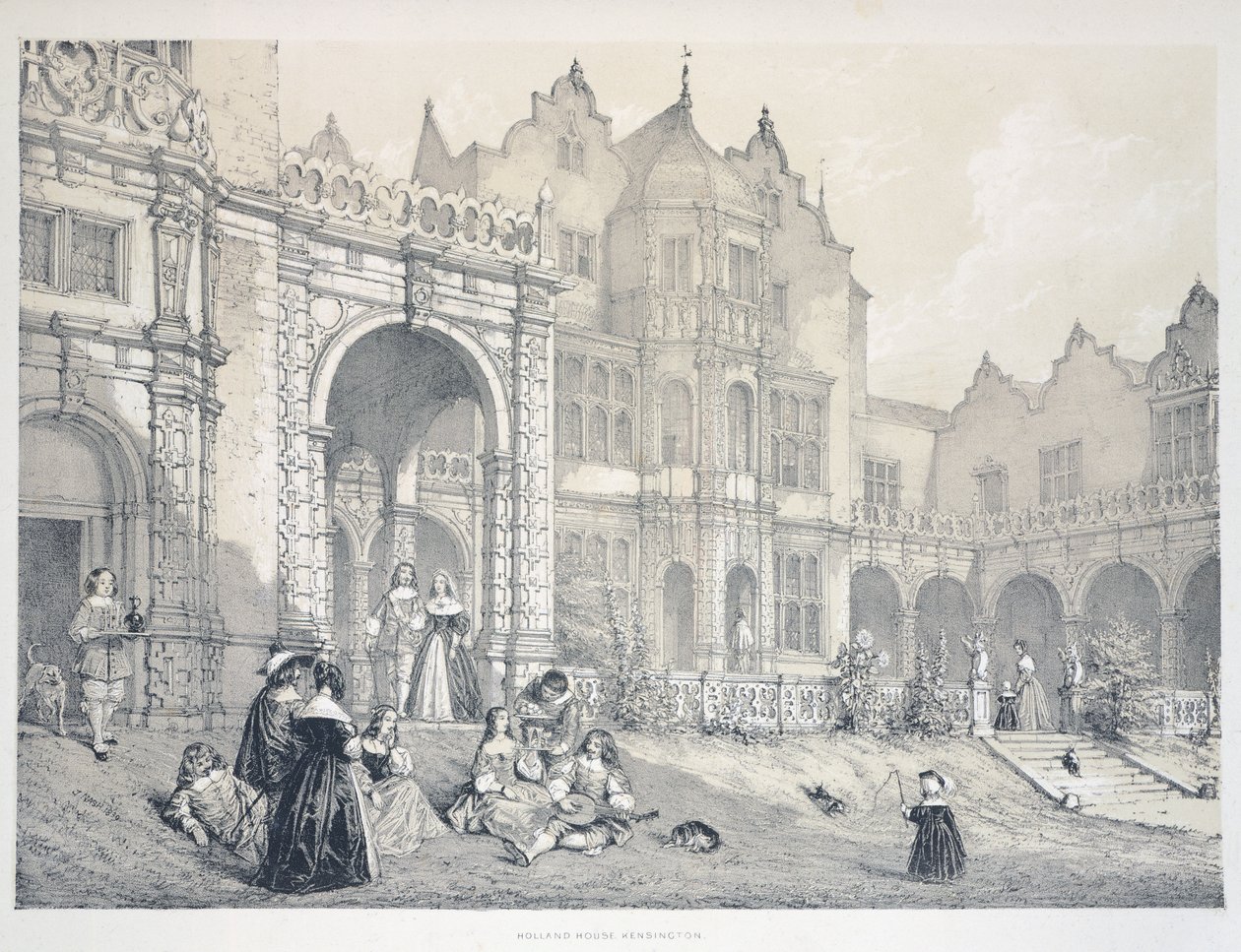 Holland House i Kensington, London, Illustration fra The Mansion in England in the Olden Time, af Joseph Nash af Joseph Nash
