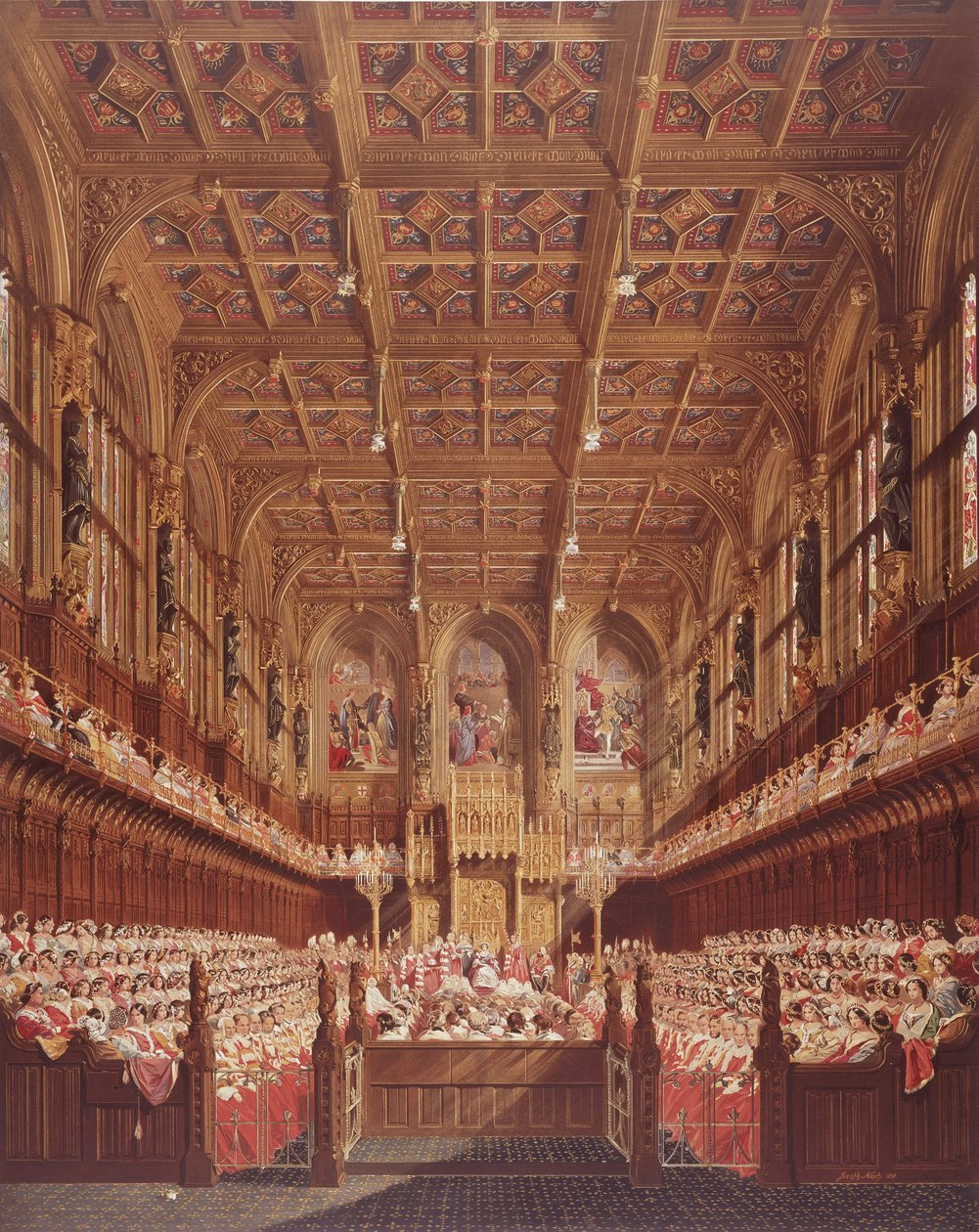 Dronning Victoria i House of Lords (farvegravering) af Joseph Nash