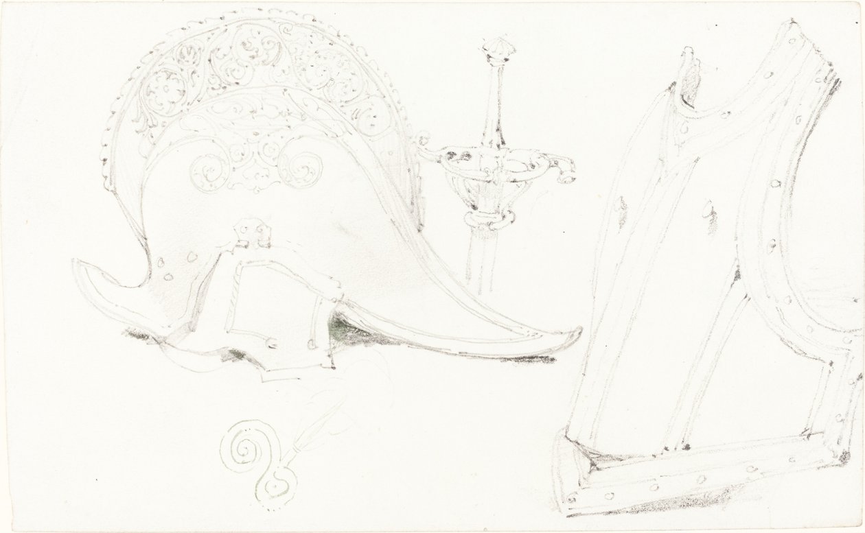 Studie af en hjelm, brystskjold og griber af Joseph Nash
