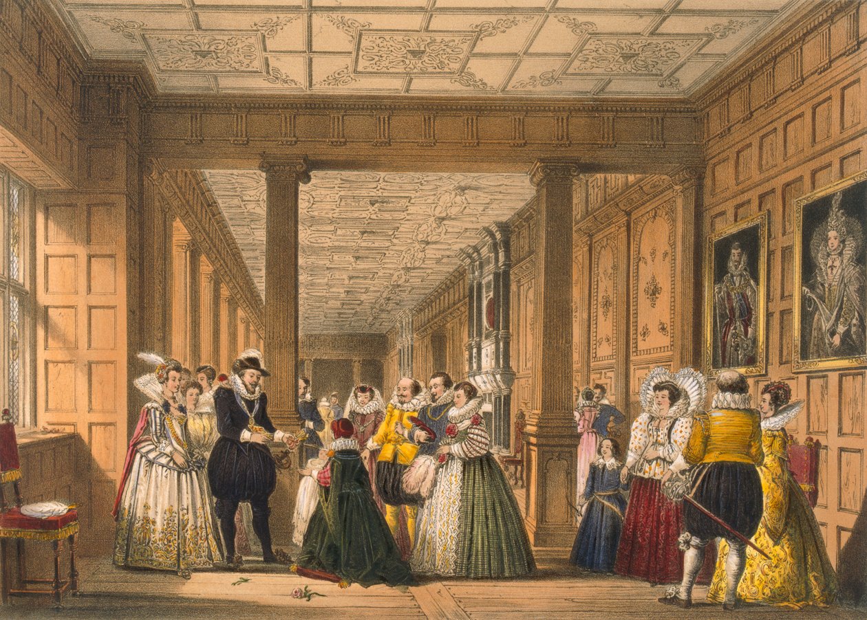 The Gallery at Hatfield House, Hertfordshire, pub. 1838. af Joseph Nash
