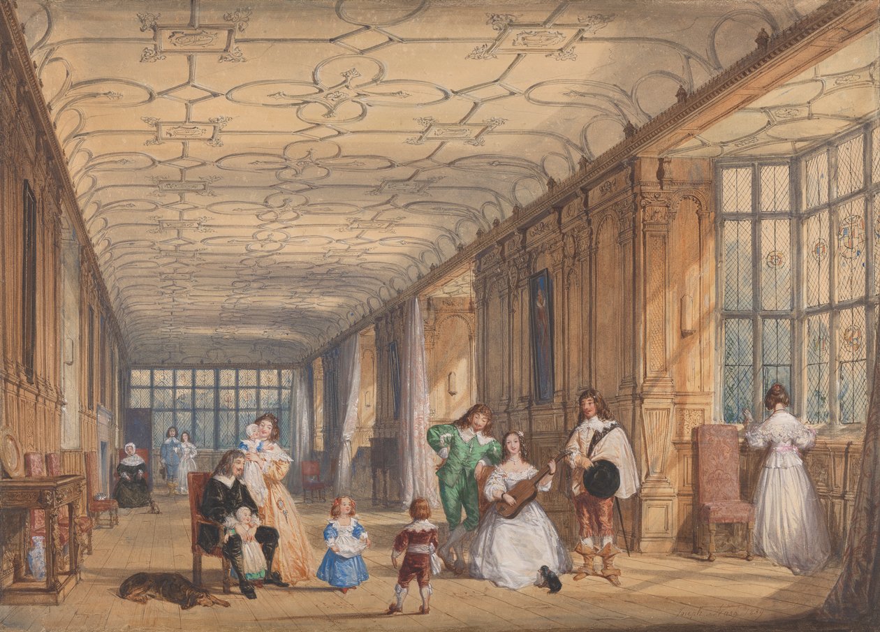The Long Gallery, Haddon Hall, Derbyshire af Joseph Nash