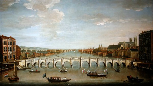 Udsigt over Westminster Bridge (olie på lærred) af Joseph Nicholls