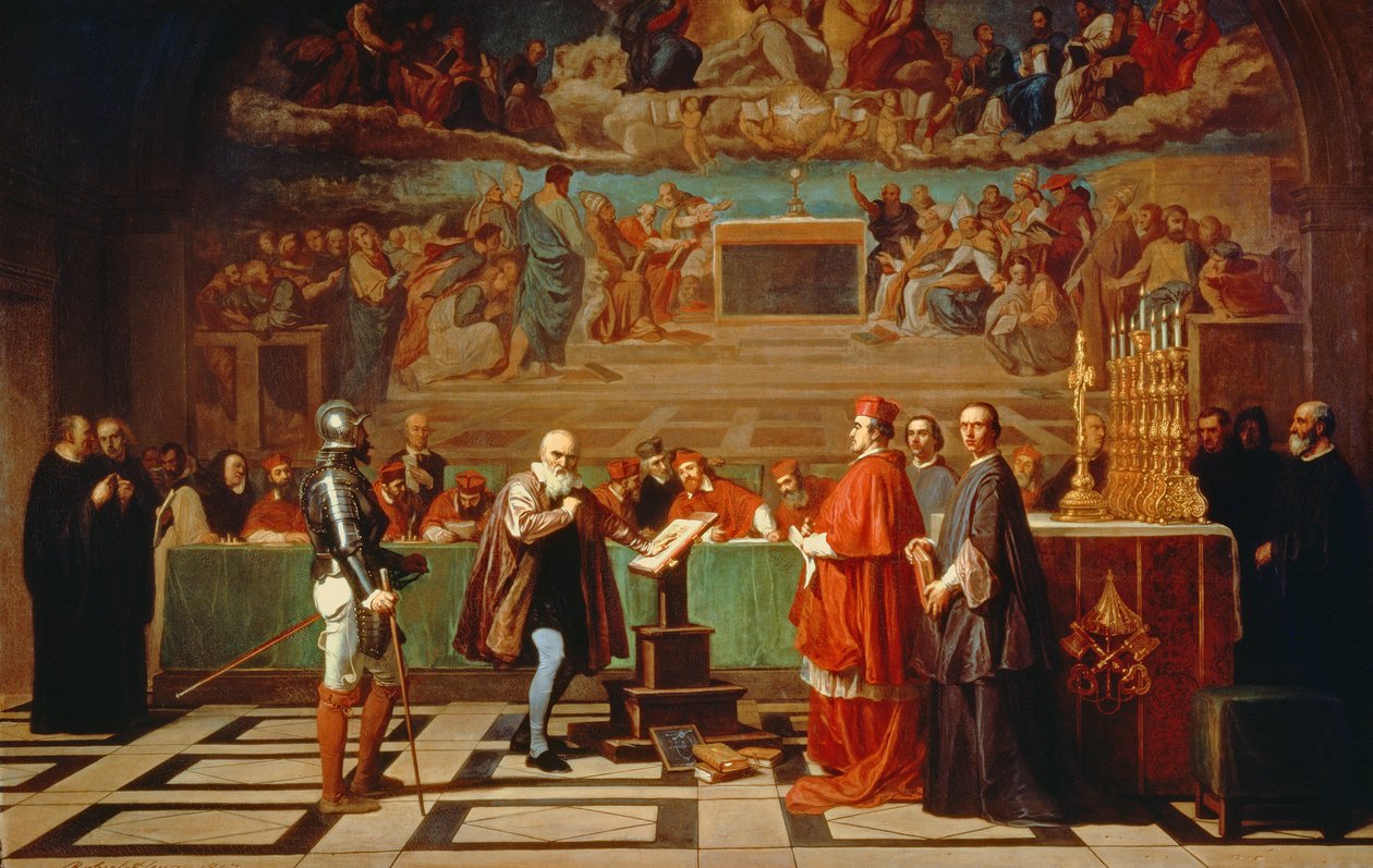 Galileo Galilei (1564-1642) før medlemmer af det hellige kontor i Vatikanet i 1633, 1847 af Joseph Nicolas Robert Fleury