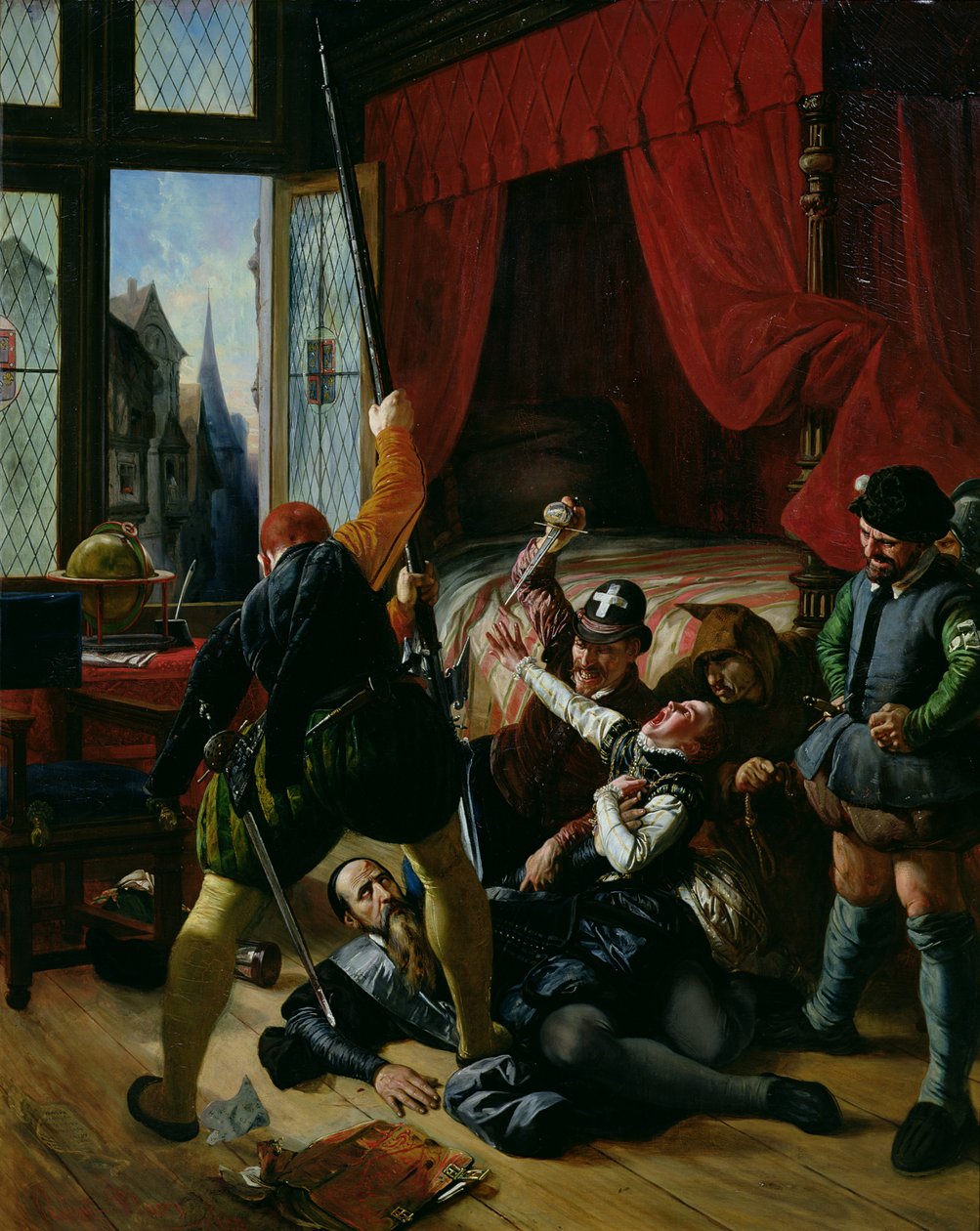 Mordet på Brion, lærer for prinsen af Conti (1558-1614) ved massakren på Skt. Bartholomews dag i 1572, 1833 af Joseph Nicolas Robert Fleury