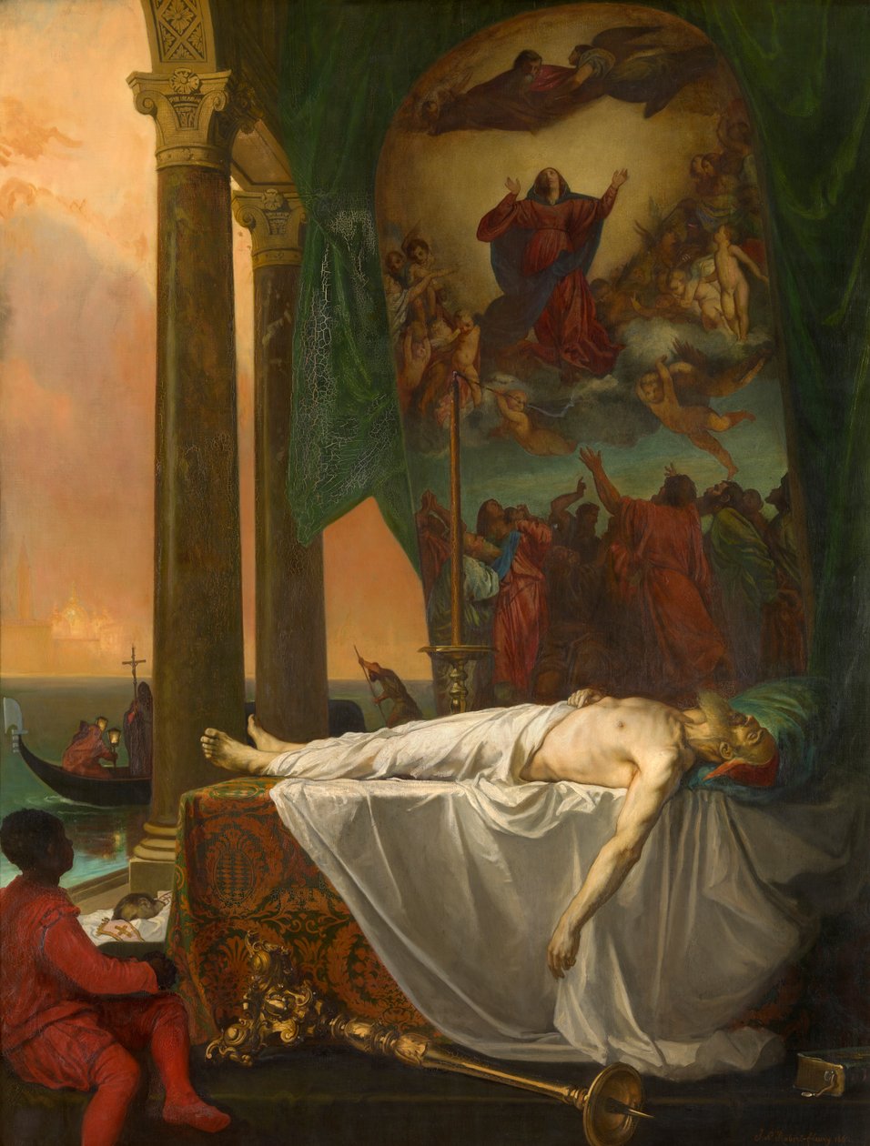 Titian ligger i staten på Palazzo Barberino (olie på lærred) af Joseph Nicolas Robert Fleury