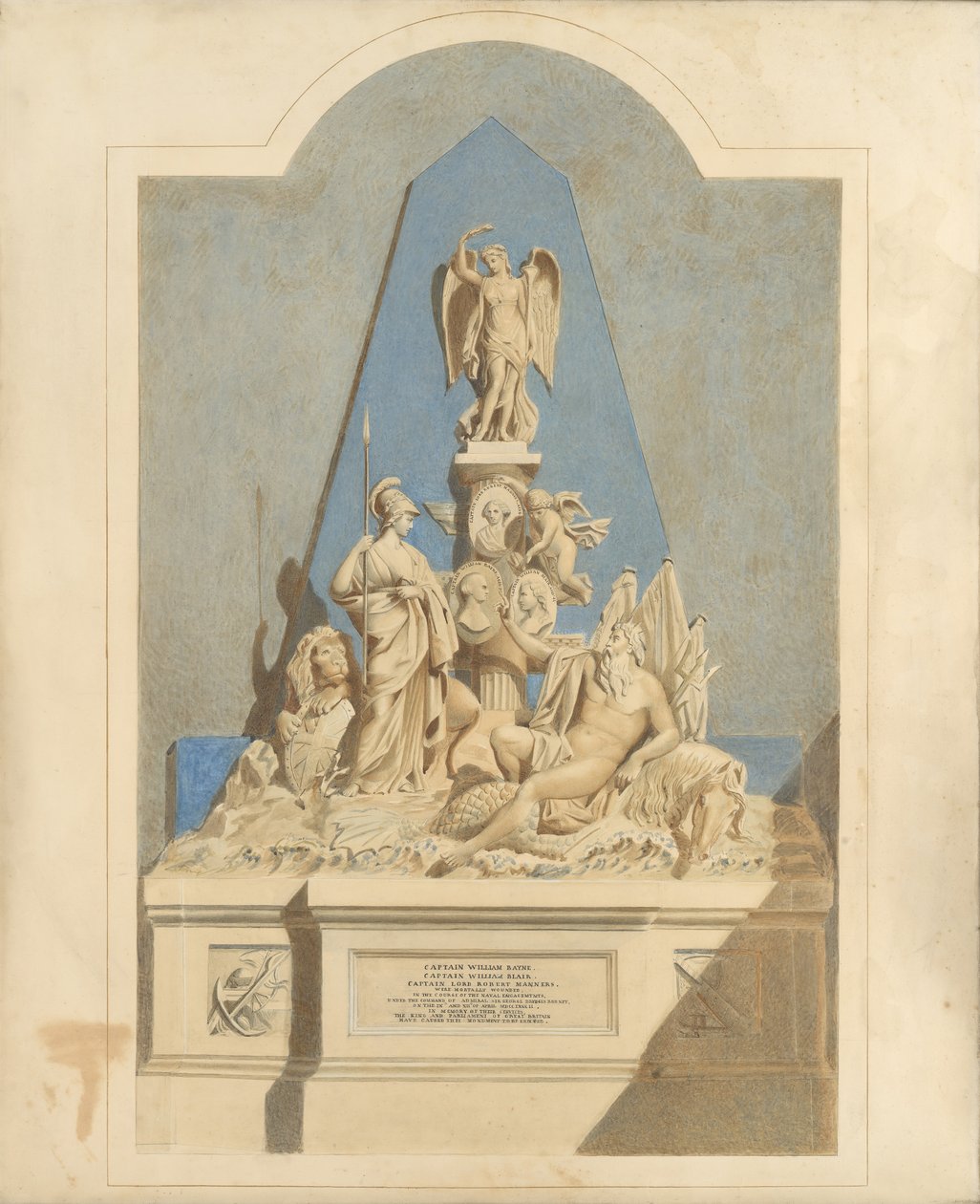 Design til The Three Captains Memorial, ca. 1784. af Joseph Nollekens