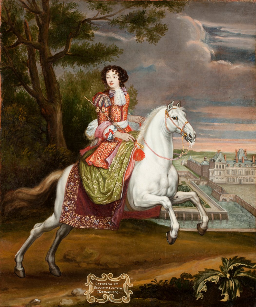 Ridesportræt af Catherine de Neufville de Villeroy, grevinde af Armagnac 1639-1707, 1670