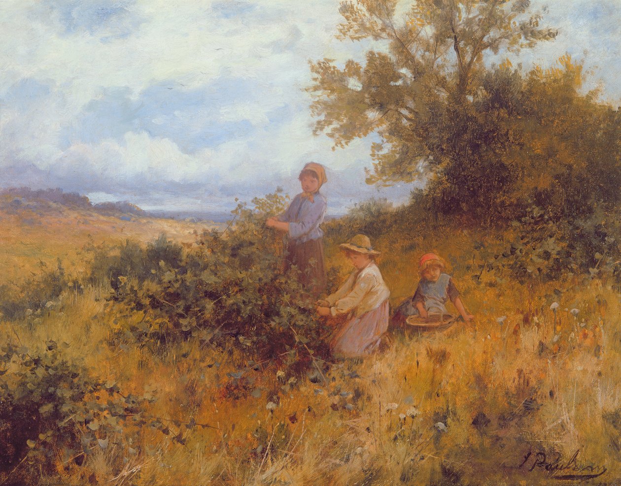 Blackberry Picking, ca. 1870 (olie på lærred) af Joseph Paulman