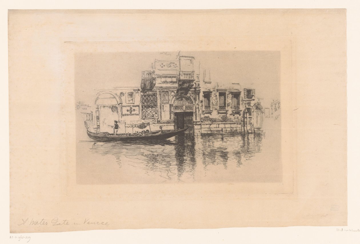 Gondol på en kanal A Watergate i Venedig (titel på objekt) af Joseph Pennell (signed by artist)