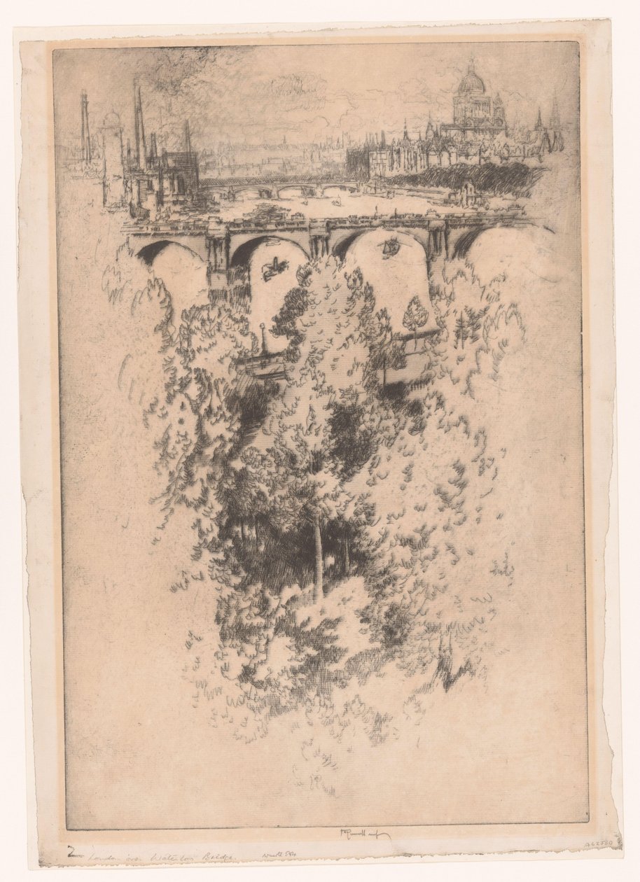 London over Waterloo Bridge (titel på objekt) af Joseph Pennell (signed by artist)