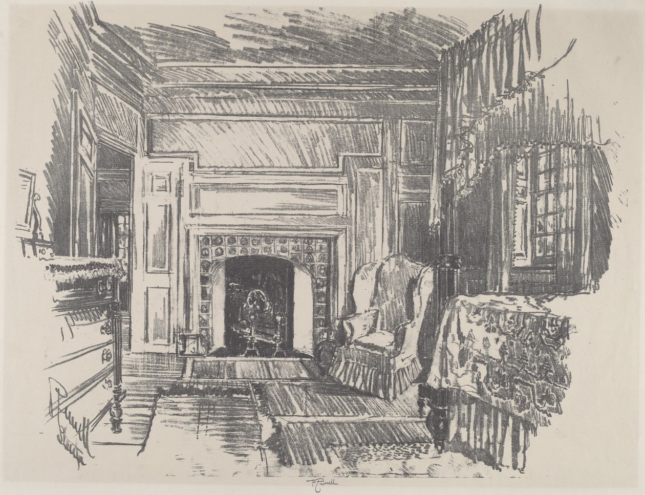 Sengeværelse, Stenton, 1912. af Joseph Pennell