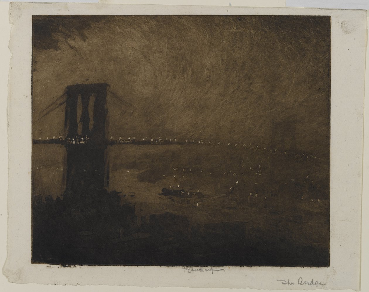 Brooklyn Bridge om natten, 1922 af Joseph Pennell