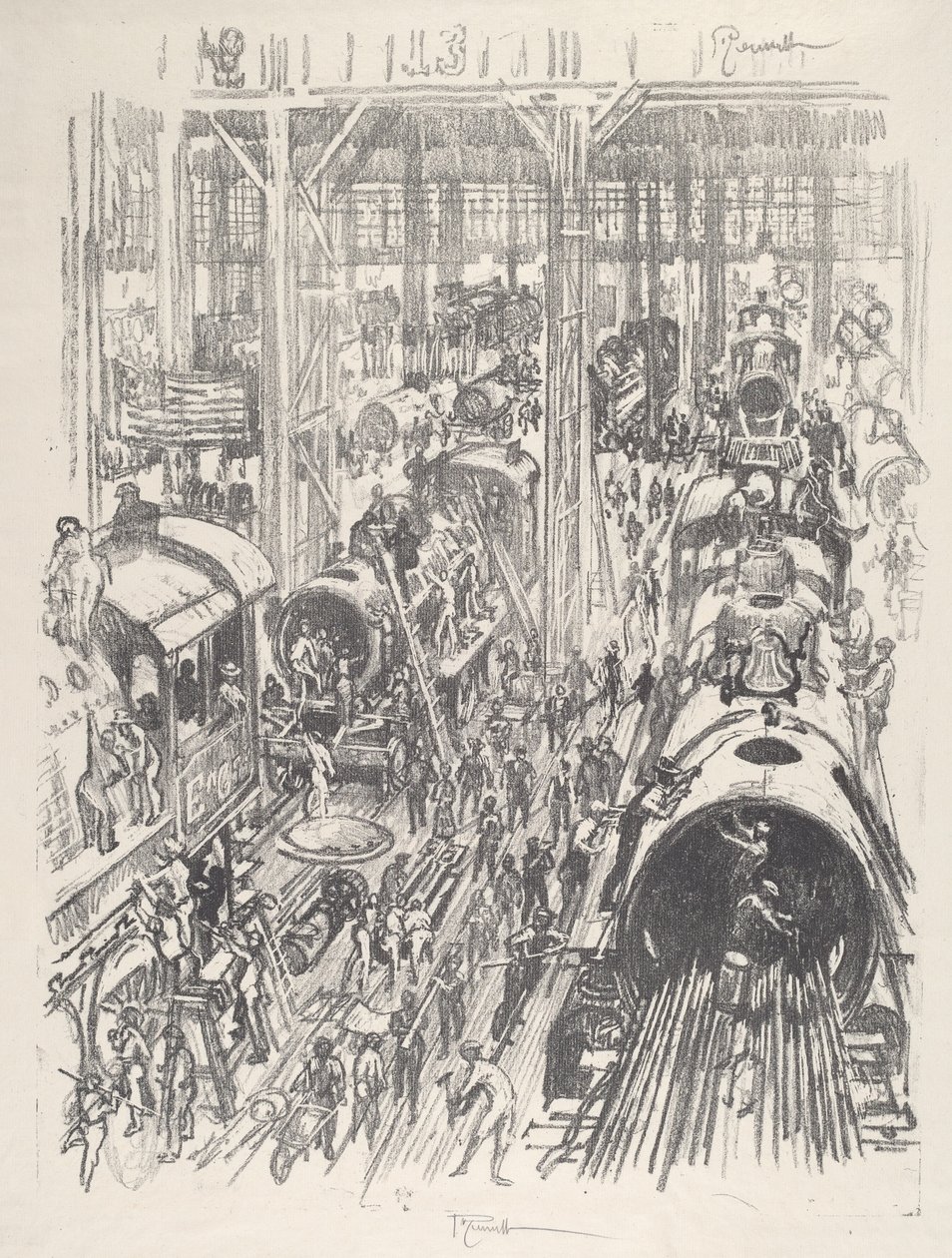 Bygning af motorer til de allierede, 1917. af Joseph Pennell