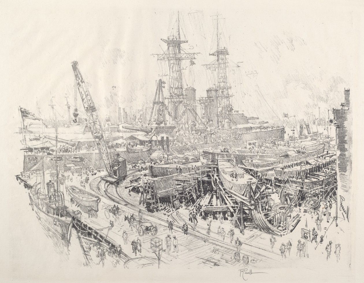 Bygning af ubådsjagere af Joseph Pennell