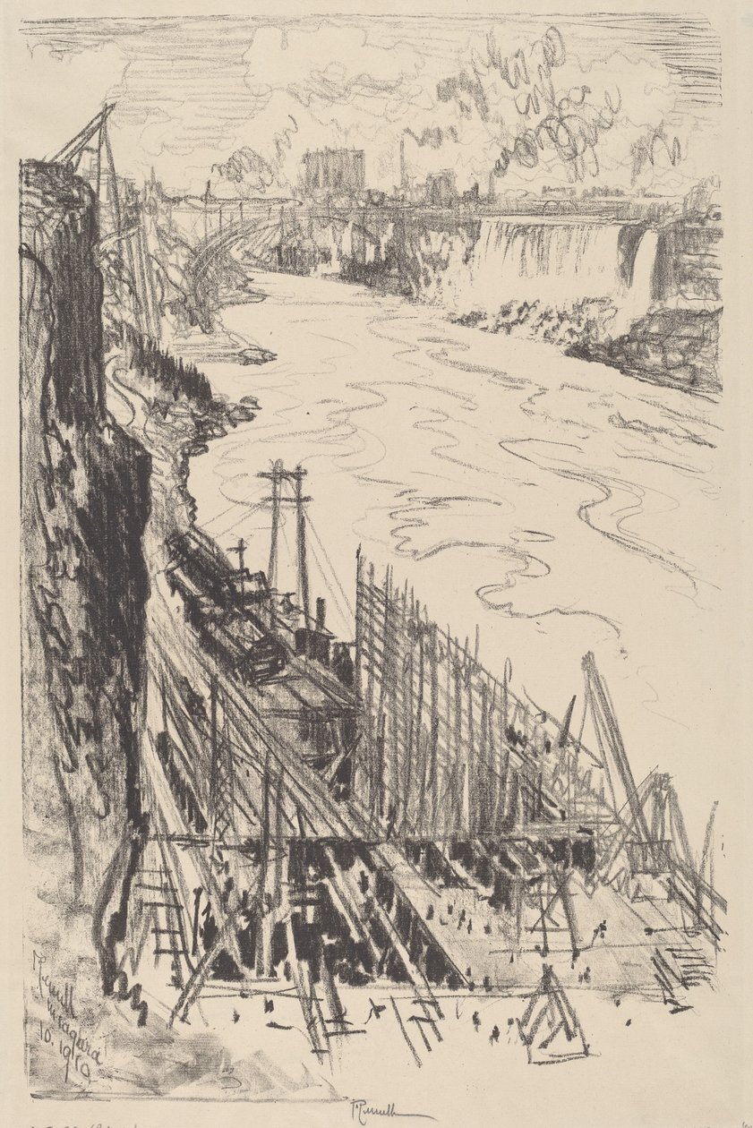 Bygning af et krafthus, 1910. af Joseph Pennell