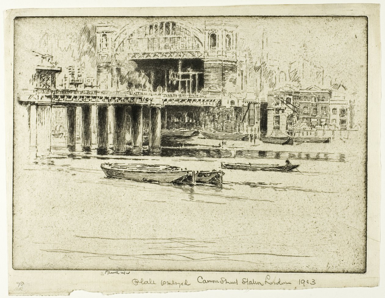 Cannon Street Station, fra floden af Joseph Pennell