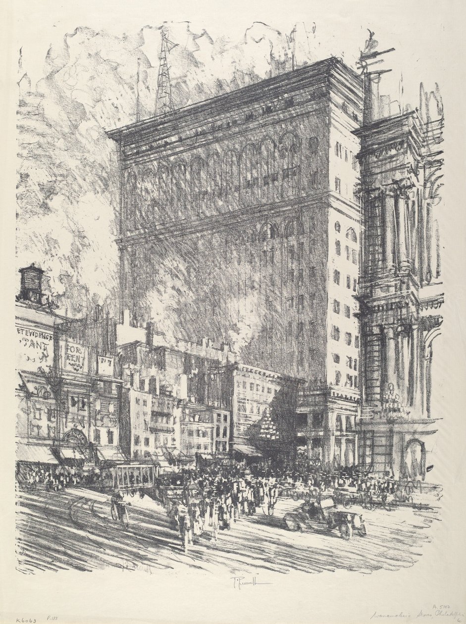 Rådhuspladsen og Wanamaker-bygningen, 1912. af Joseph Pennell