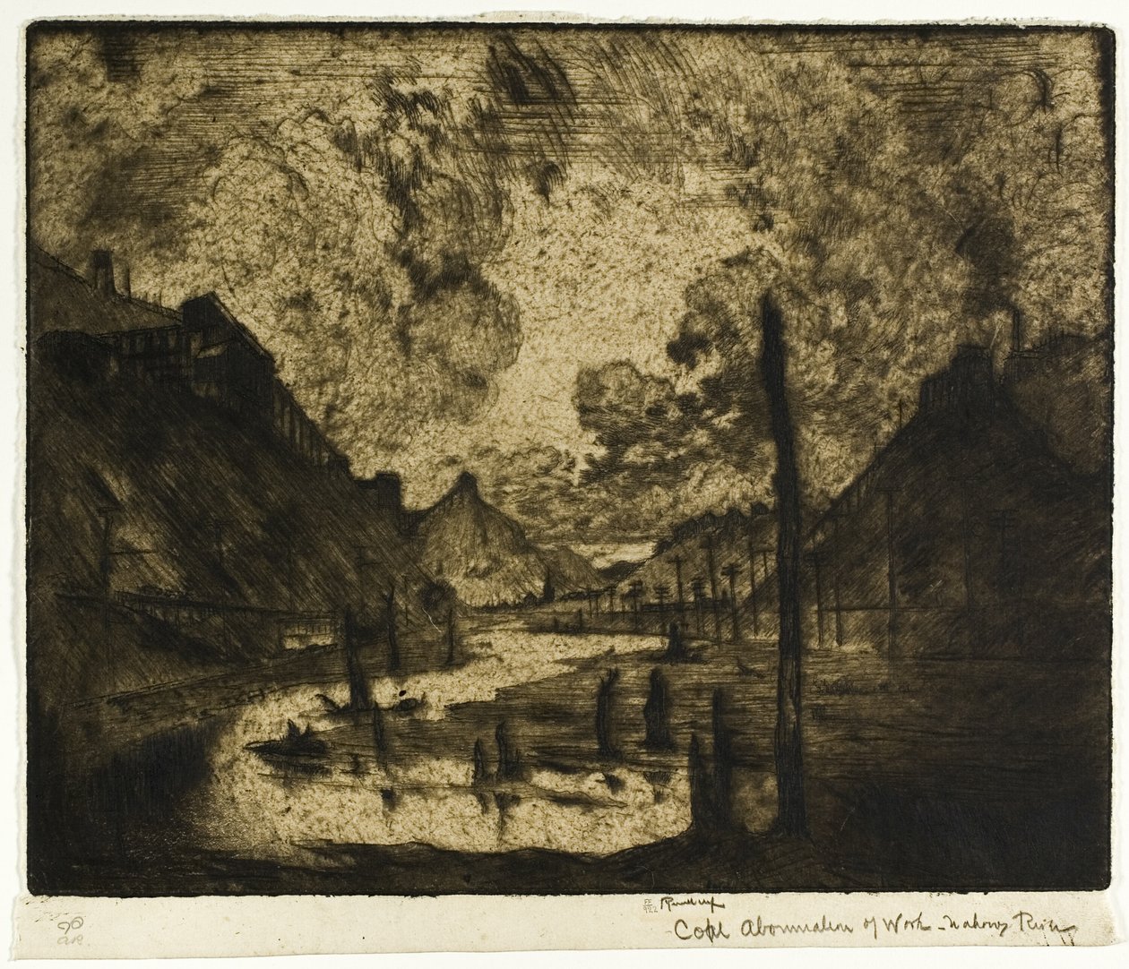 Kul - afbrydelse af arbejdet, Mahanoy River af Joseph Pennell