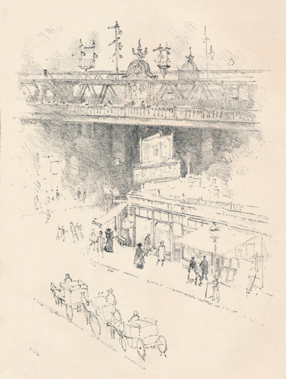Hjørne af Villiers Street, Charing Cross, 1896 af Joseph Pennell