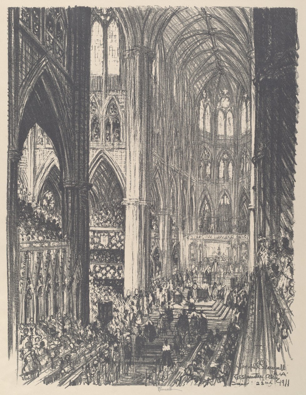 Kroning af kong George V og dronning Mary i Westminster Abbey af Joseph Pennell