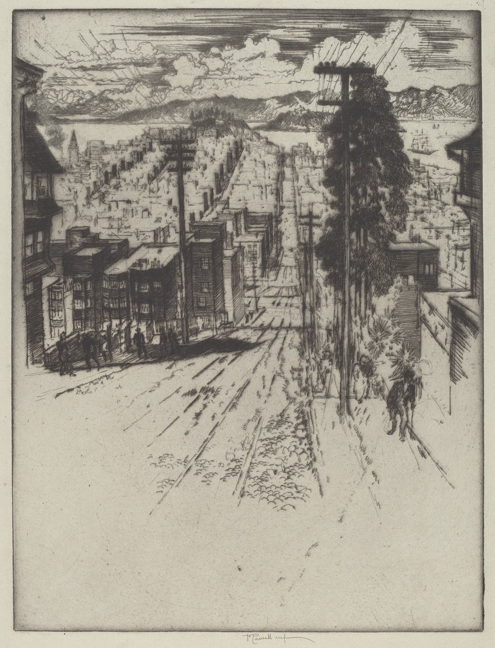 Ned og op ad bakkerne til bugten, San Francisco af Joseph Pennell