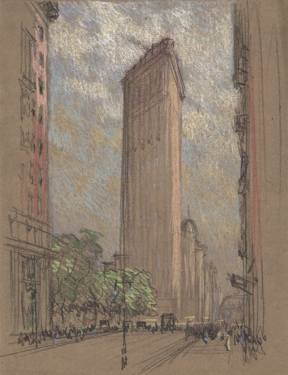Tegning af Flatiron Building af Pennell, ca. 1904 (blyant og farveblyant på papir) af Joseph Pennell
