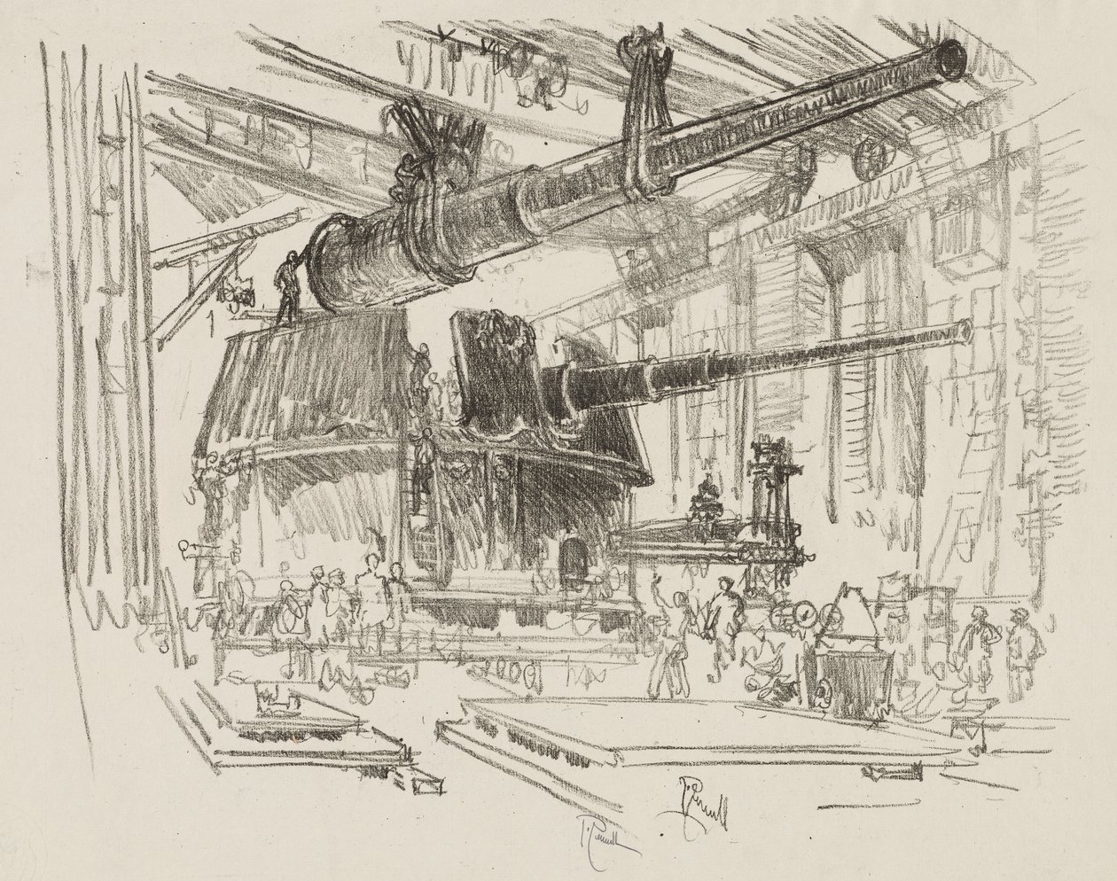 Engelsk War Work: Fitting Guns in Turrets af Joseph Pennell