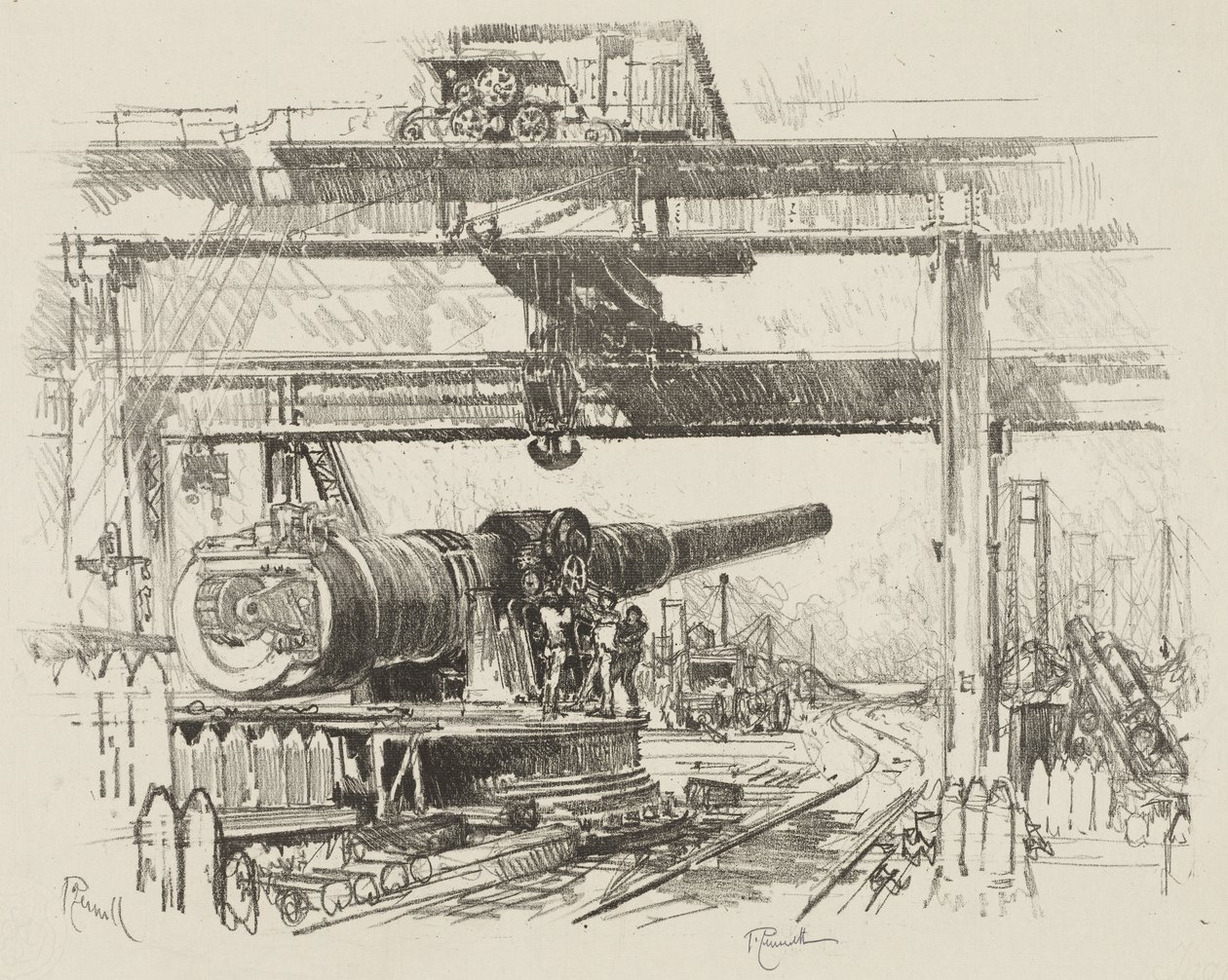 Engelsk War Work: Gun-Testing af Joseph Pennell