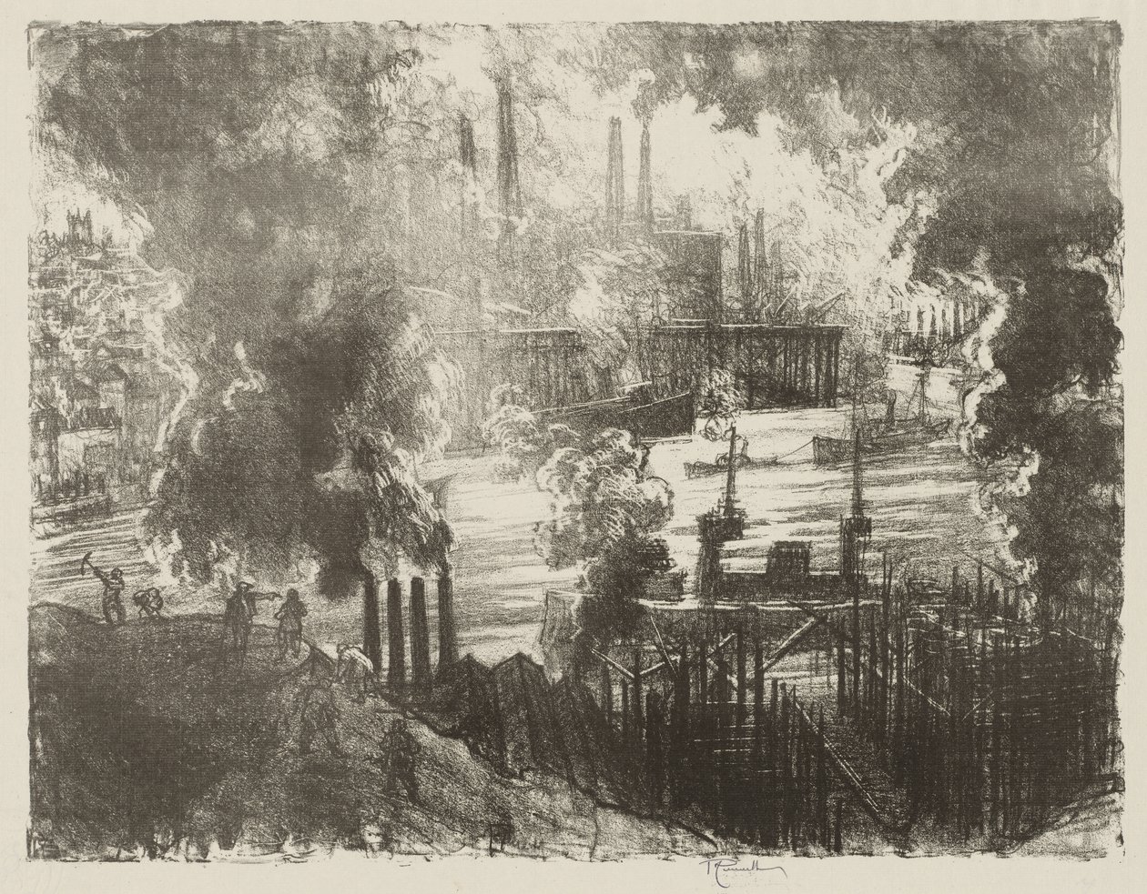 Engelsk krigsarbejde: Munitions River af Joseph Pennell