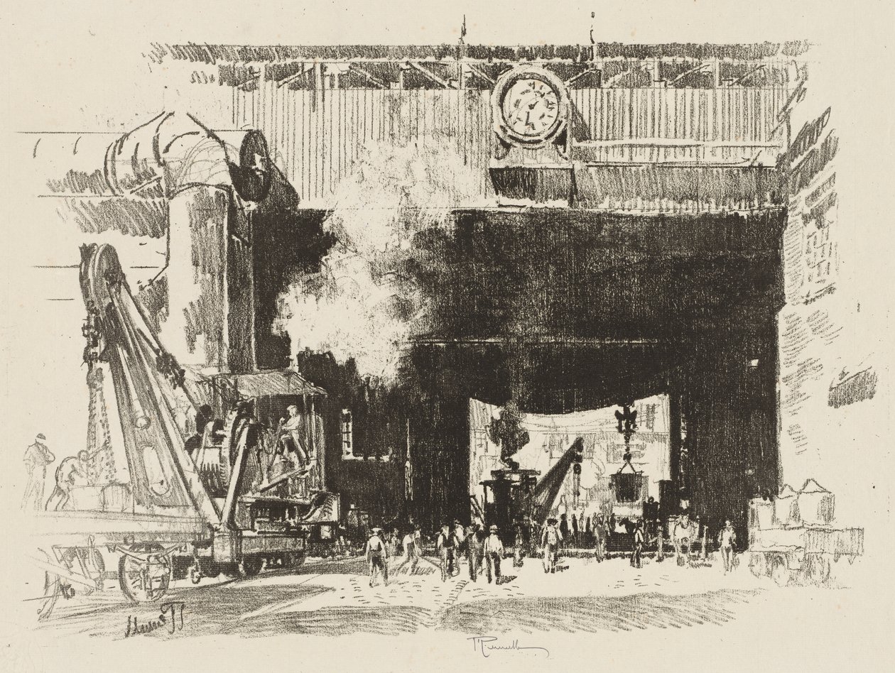 Engelsk War Work: The Big Gate of the Big Shop af Joseph Pennell