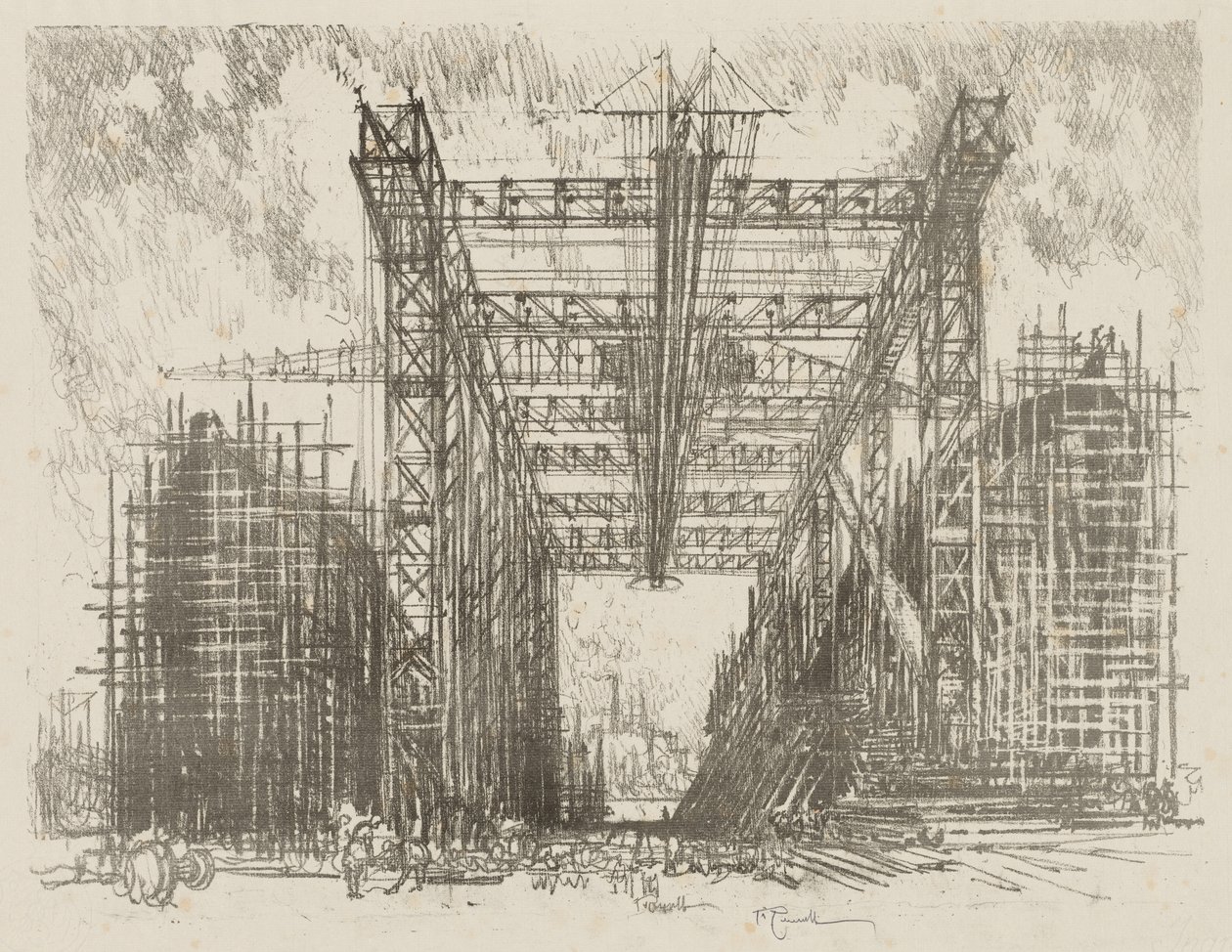Engelsk War Work: The Gantry (A Merchant Shipyard) af Joseph Pennell