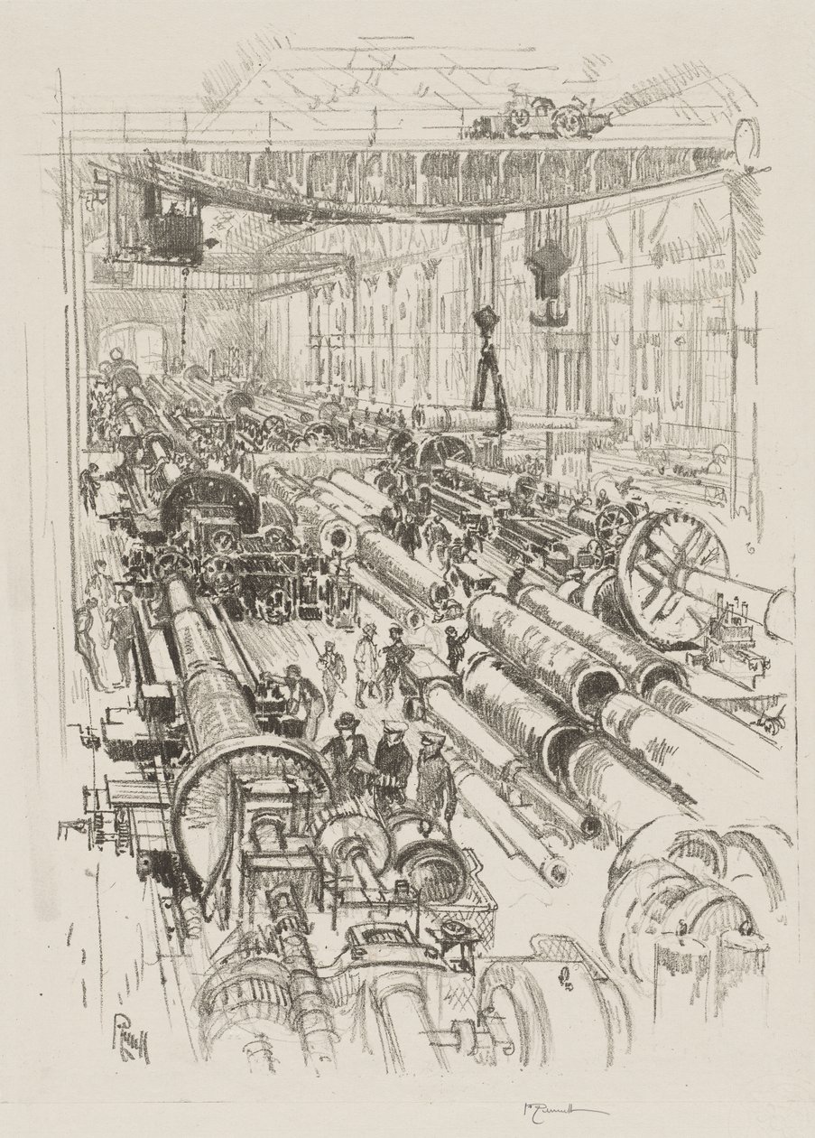 Engelsk krigsarbejde: The Gun Shop af Joseph Pennell