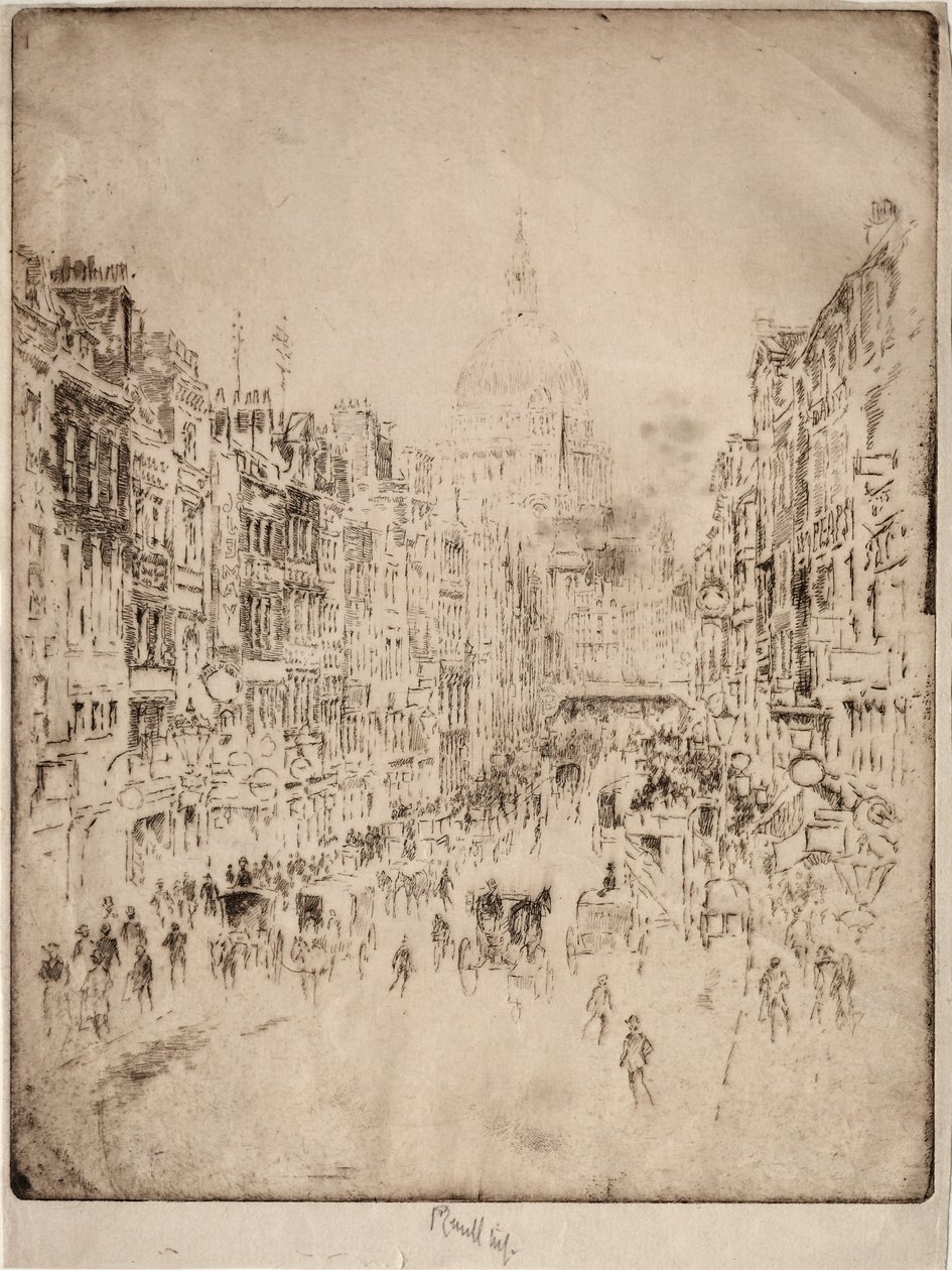 Fleet Street, op til St. Pauls, 1896. af Joseph Pennell