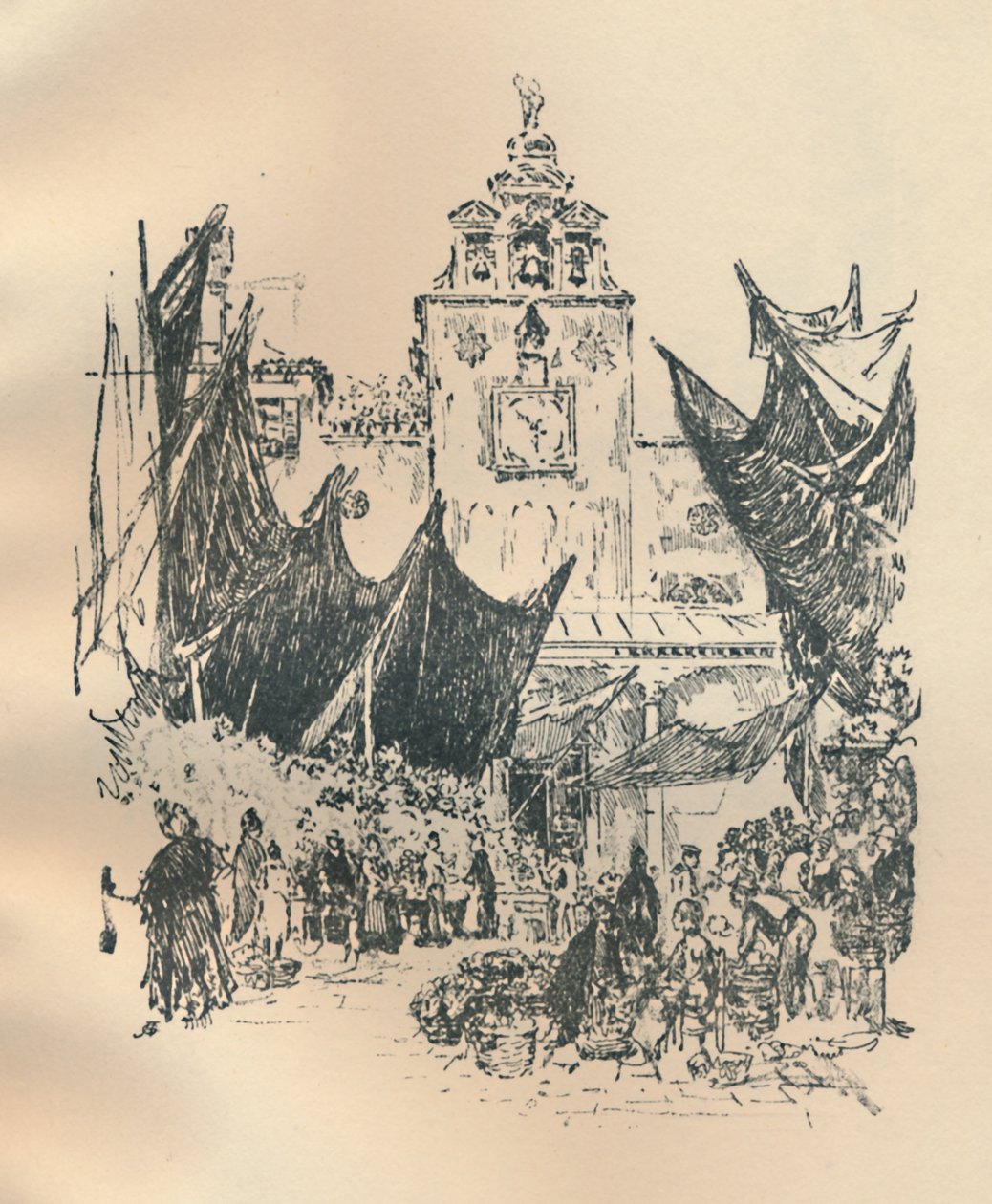 Blomstermarked, Venedig, slutningen af det 19.-begyndelsen af det 20. århundrede, 1925. af Joseph Pennell