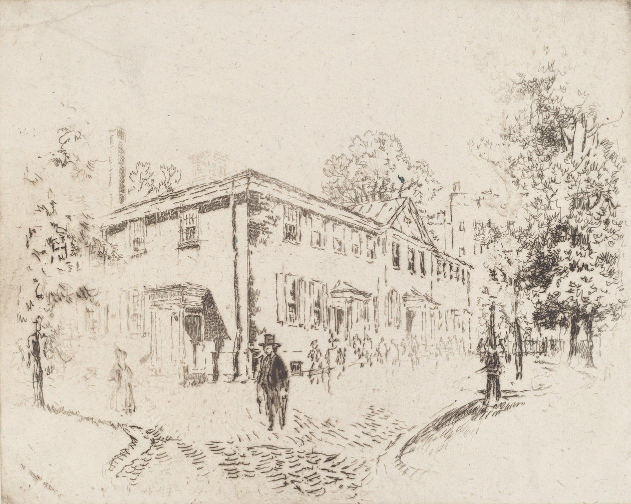 Fourth Street, Meeting House, Philadelphia, 1920. af Joseph Pennell