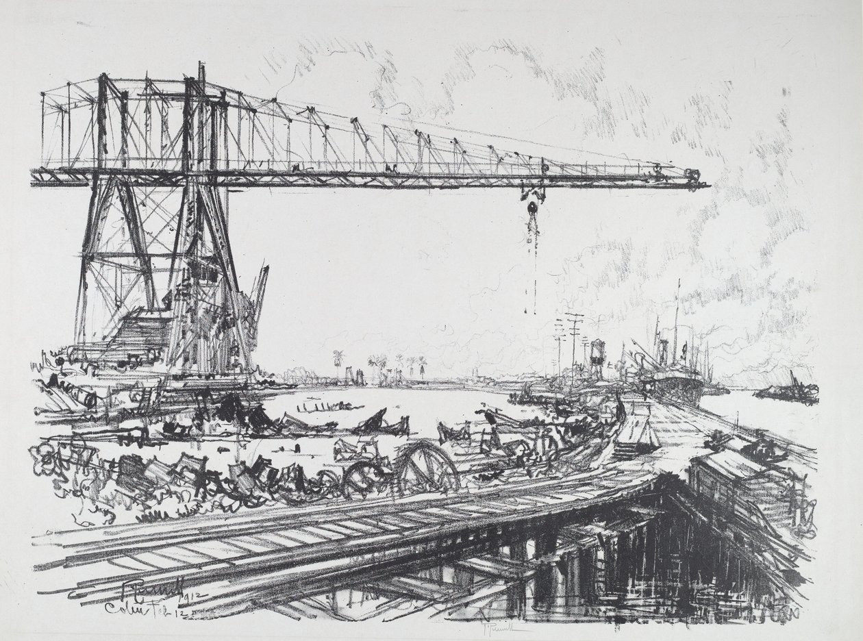 Franske kanal og amerikanske traner, 1912. af Joseph Pennell