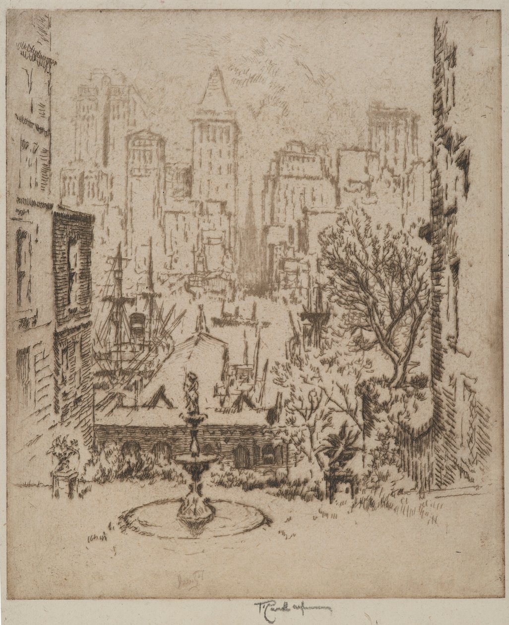 Fra Clark Street til Wall Street, 1924 af Joseph Pennell