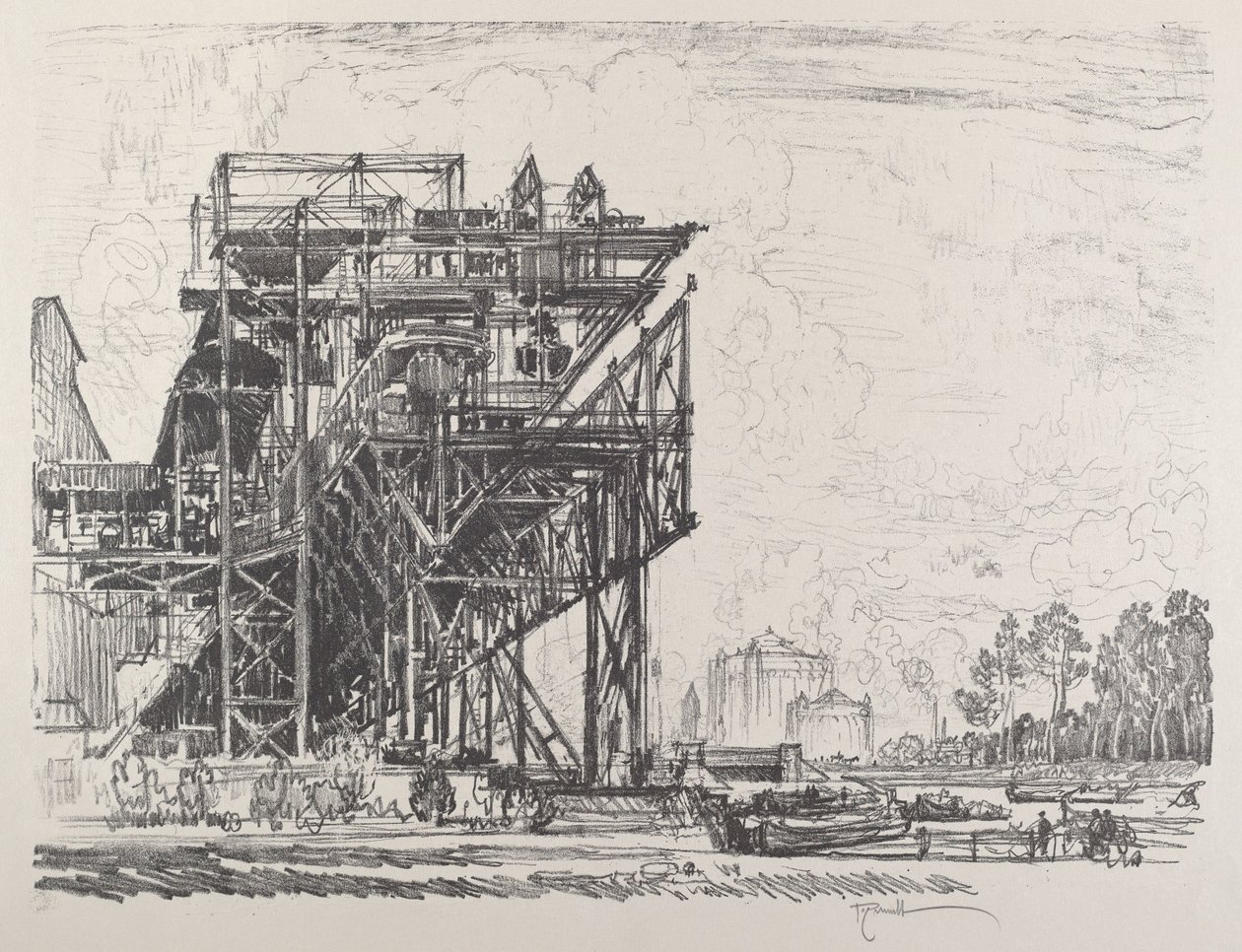 Gasværk fra kanalen, Berlin, 1921. af Joseph Pennell