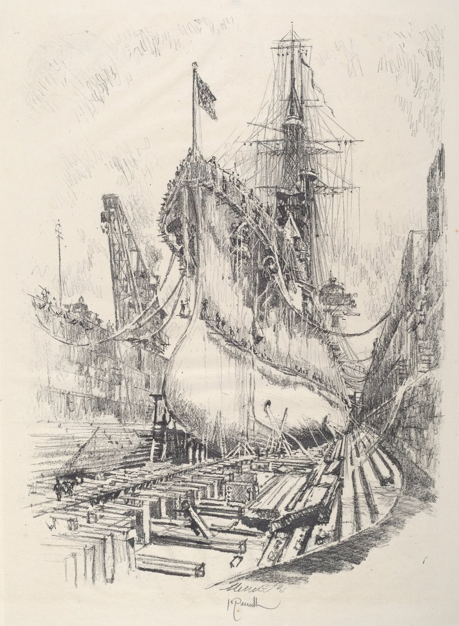 I tørdokken, 1917. af Joseph Pennell