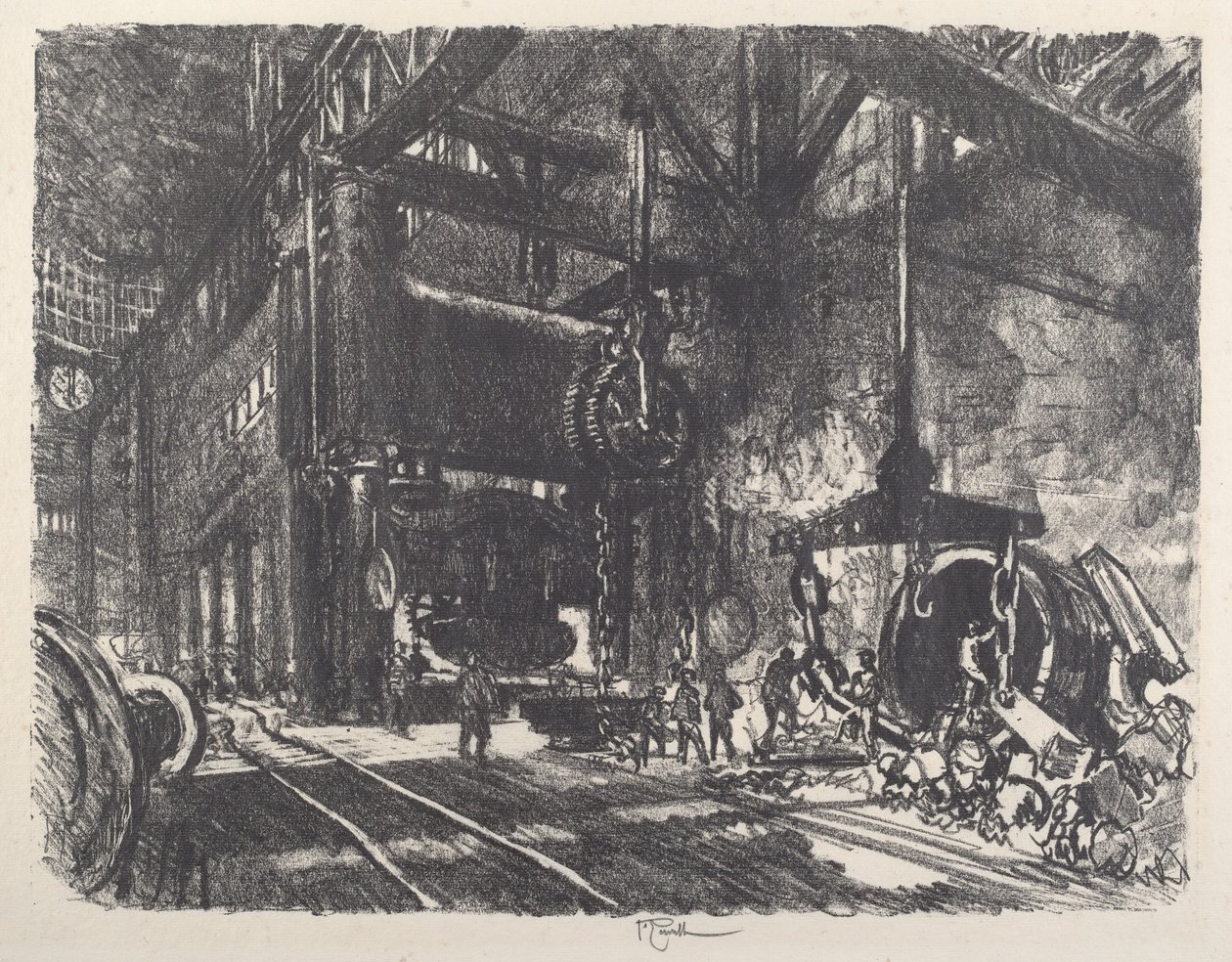 In the Land of Brobdingnag, the Armor Plate Bending Press, 1917. af Joseph Pennell
