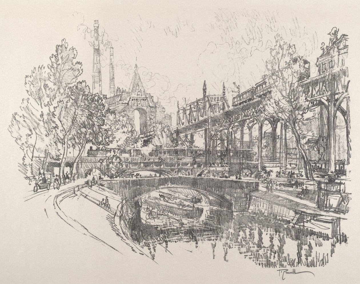 Landwehr-kanalen, Berlin, 1921. af Joseph Pennell